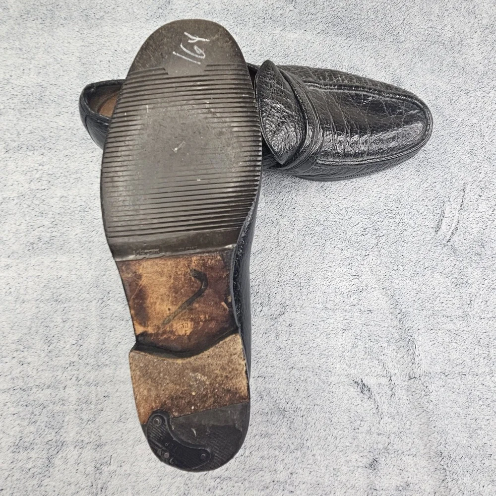 Vintage Cole Haan Loafers Mens 13F Black Pebbled Leather Slip On Shoes Vibram